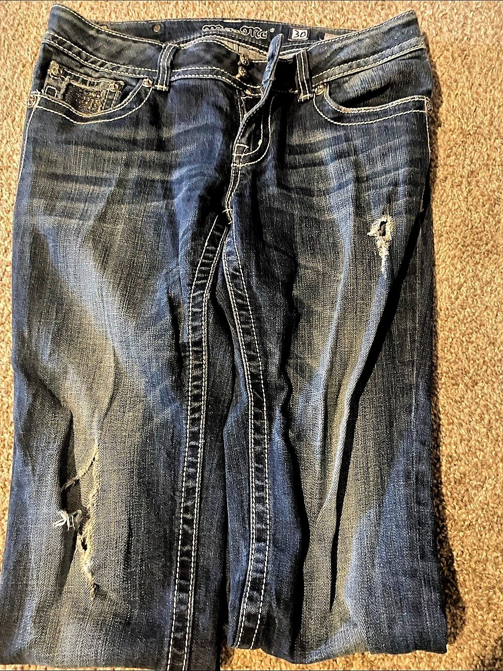 Miss Me Embellished Flap Pocket Skinny Jeans Blue Waist 30
